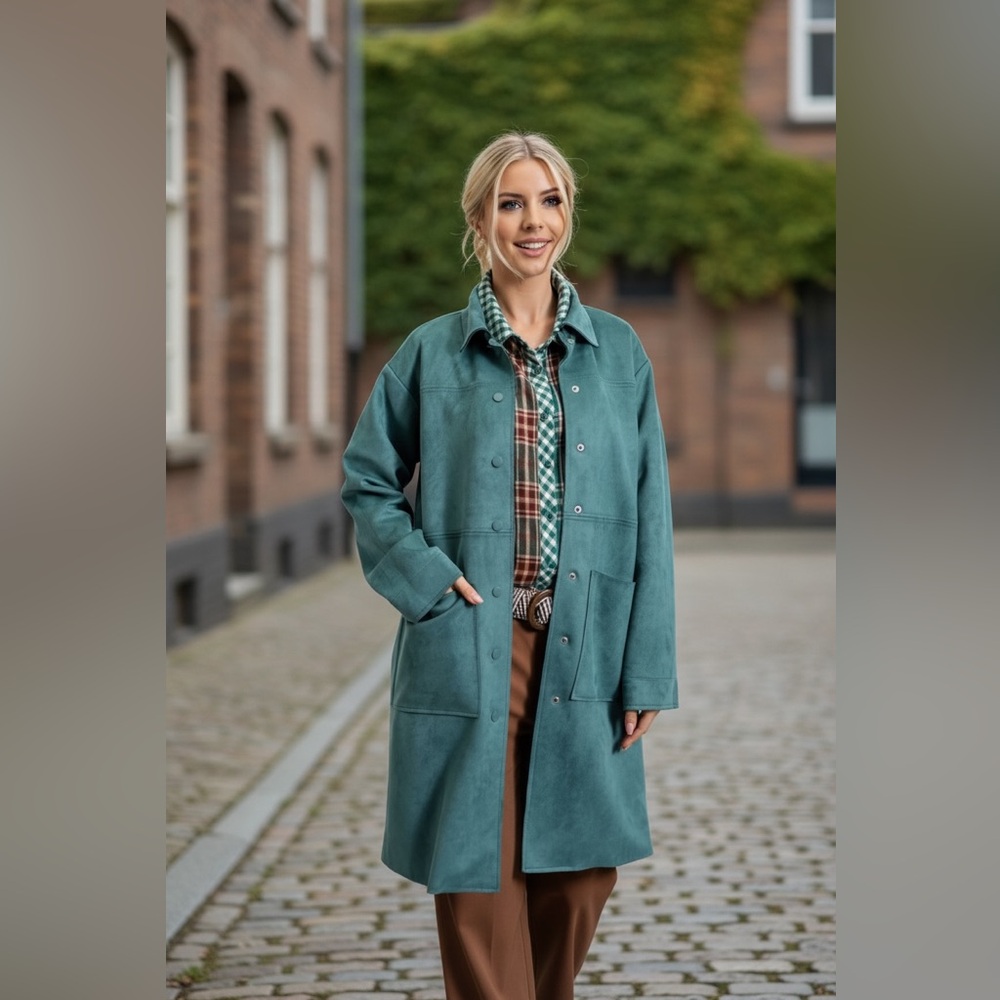 Easel Blue-Green Trench Coat for Women